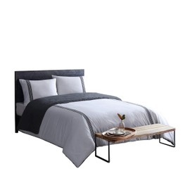 French Connection Platinum, Reversible Queen Duvet Cover 3- Piece Set - Ultra- Soft and Comfortable Material - (1) 92 x 96” Duvet and (2) 21 x 27 Pillow Shams, White