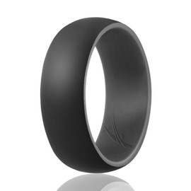 ROQ Silicone Rubber Wedding Ring for Men, Comfort Fit, Men's Wedding Band, Breathable Rubber Engagement Band, 9mm Wide 2mm Thick, Dome Style Duo Collection, Single, Grey & Black, Size 15