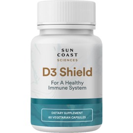 Sun Coast Science Sciences D3 Shield - Vitamin D3 5000 IU for Immune Support and Bone Health 60 Vegetarian Capsules K2 with 180mg Calcium Carbonate Maximum Absorption