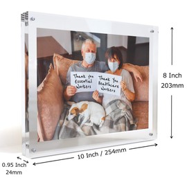 MIRA-K Acrylic Picture Frame 8 x 10 with Magnetic Closure | Crystal Memories | Double Sided Frameless Lucite Photo Frame for Tabletop | Decorative Keepsake Display for Tickets, Postcards and Awards