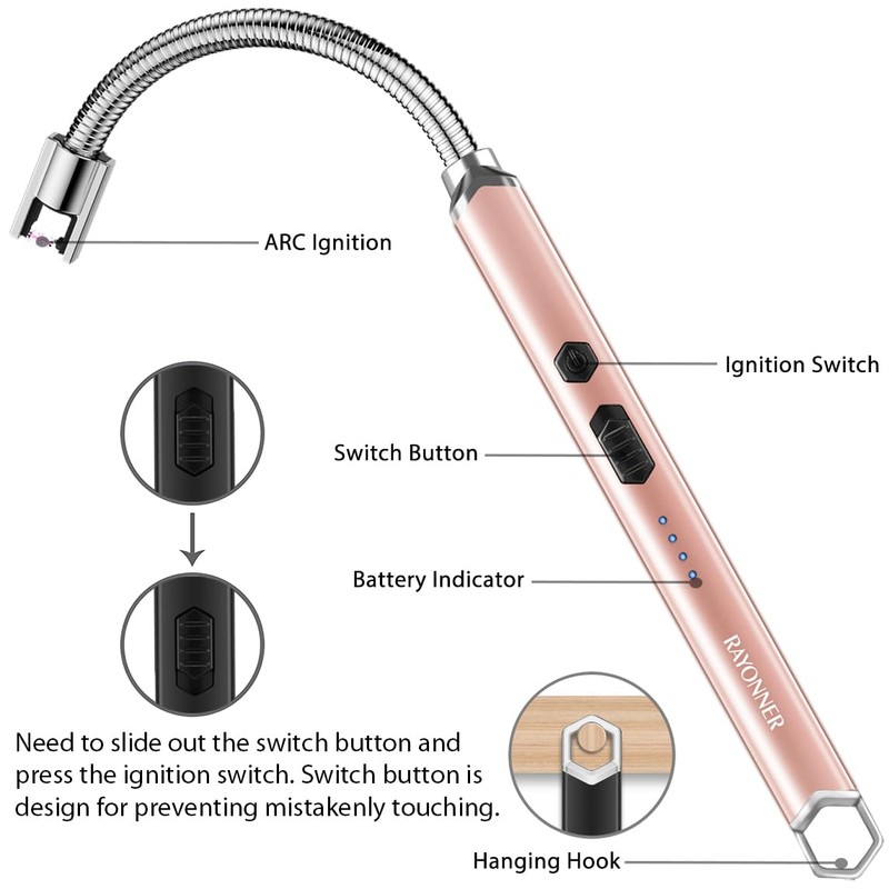 Electric Candle Lighter Long Flexible Neck Windproof Flameless USB Rechargeable