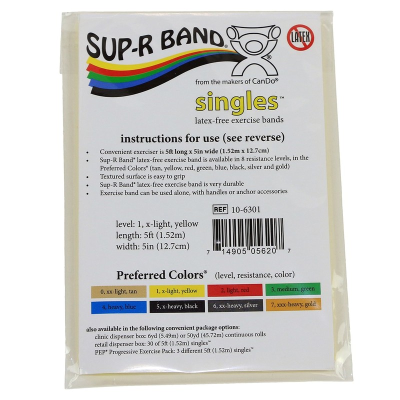 CanDo 10-6301 Sup-R Latex Free Exercise Band, 5' Singles, X-Light,