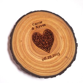 Celtic Heart Wedding Name and Date Wood Round Coaster Set, Engraved Romantic Home Decor, 5th Wedding Anniversary Wooden Gift