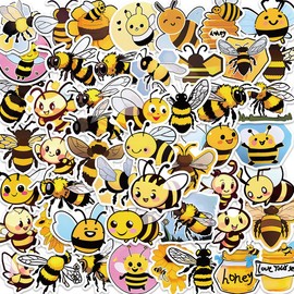 50PCS Cute Bee Sticker Pack – Kawaii Cartoon Bee, Honey, and Flower Designs for Laptops, Water Bottles