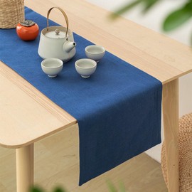 HAPPY SINGU RABO Table Runner, Japanese Style, Western Style, Scandinavian Style, Cross, Plain, Table Center, Bridge Runner, Linen, Tablecloth, Simple, Wide (12.6 x 47.2 inches (32 x 120 cm), Navy)