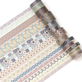 Songdao 12 Rolls Exotic Charm Washi Tape Set Floral Arts Adhesive Tapes Geometric Garden Decorative Masking Tape Sets for Craft, Kids, Scrapbook, DIY, Gift Wrapping (Amber Tranquility)