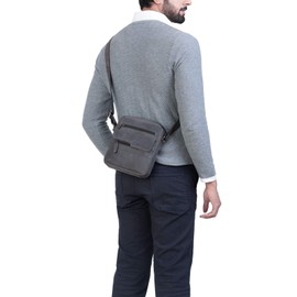 ROYALZ 'Oregon' Leather Shoulder Bag Men's Small Leather Vintage Men's Handbag Modern Shoulder Bag Messenger Bag Genuine Leather, Navy grey