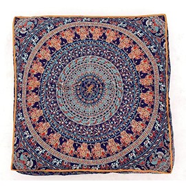 Traditional Jaipur Square Mandala Floor Cushion Decorative Throw Cushion Cover 35 x 35 Inch Outdoor Stool Boho ottoma Pom Pom Cushion Cover Pillow Sham Pet Bed Cover Only