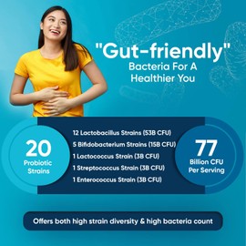 Bio Cultures Complex Probiotics and Prebiotics - 77 Billion CFU - 20 Live Bacterial Cultures - 60 Probiotic Complex Capsules for Women & Men - Lactobacillus Acidophilus, Gasseri, Rhamnosus & Reuteri