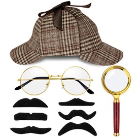 Horolam Detective Costume Accessories Set, Detective Outfit Accessories for Adults Men Women with Detective Hat for Dress Up (Brown)