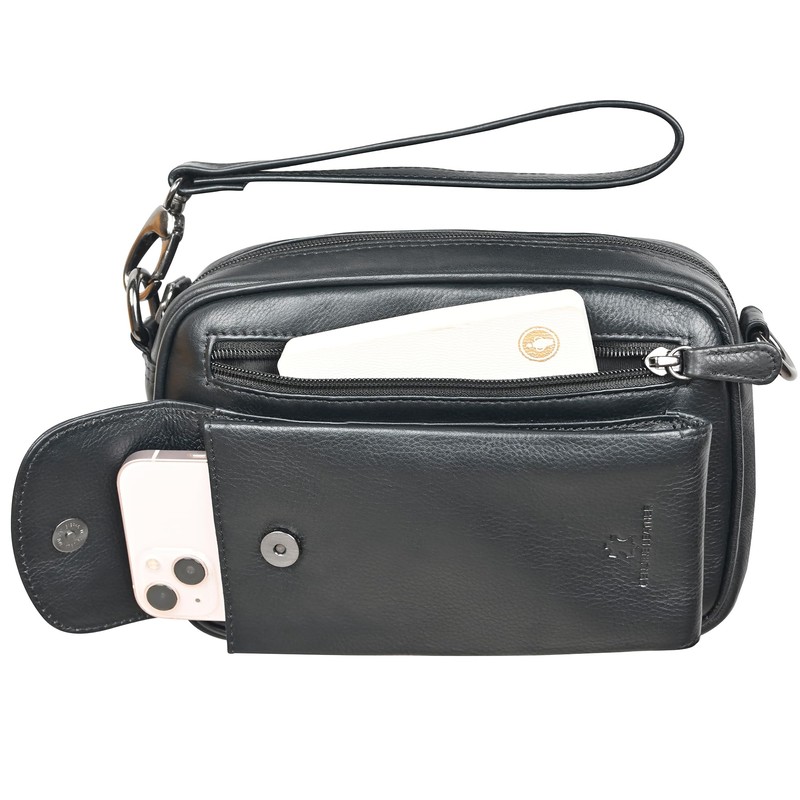 Leather Wrist Bag for Unisex Made of Cowhide Leather 21-