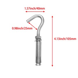 Savagrow 10Pcs Expansion Hook M8 Open Concrete Wall Hooks 304 Stainless Steel Anchors Bolt Wall Hanging Hook