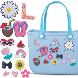 LA KEN DU Letter Charms for Bogg Bag Accessories Set,13PCS Beach Bag Charms Compatible with Simply Southern Bogg Bag Accessories Attachments, Large, Polyvinyl Chloride, pvc