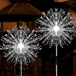 JJGoo Solar Garden Lights Solar Firework Lights, 2 Pack 180 LEDs 2 Lighting Modes Solar Lights Outdoor Waterproof for Garden Patio Walkway Pathway Party Wedding Decorative - Cool White