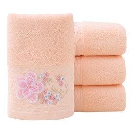 Pidada Hand Towels Set of 4 Embroidered Floral Pattern 100% Cotton Absorbent Soft Decorative Towel for Bathroom (Pink)