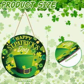 St. Patrick's Day Front Door Sign Happy St. Patrick's Day Wooden Hanging Welcome Sign Shamrock Hat Green Door Decor for Irish Home Farmhouse Wall Decor, 12 x 12 Inch