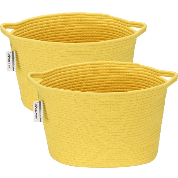 Sea Team 2-Pack Oval Cotton Rope Woven Storage Basket with