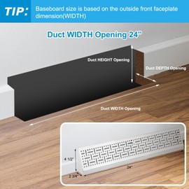 Landhoow 2 Pcs 24 Inch Baseboard Register Diffuser, Vent Covers for Home Floor Wall Baseboard Vent Covers Supply Floor Register Diffuser,White