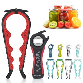 Jar Opener Bottle Opener for Weak Hands, 5 in 1 Multi Function Can Opener Bottle Opener Kit with Silicone Handle Easy to Use for Children, Elderly and Arthritis Sufferers (New red)