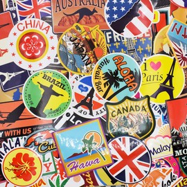 Pack of 100 Stickers for Suitcase, Guitar, Laptop, Car, Motorcycle, Skateboard, Snowboard (World)