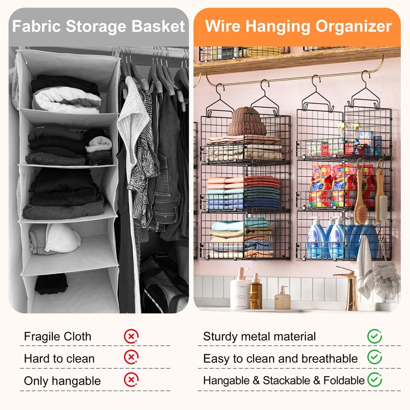 Sonyabecca 3-Tier Hanging Closet Organizer, Foldable Cabinet Wire Storage Basket