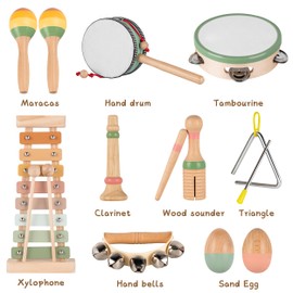 VINJOE Baby Musical Instruments-Toddler Montessori Wooden Musical Toys for Kids 3+, Neutral Colors Percussion Instruments Set Early Learning Musical Toys for Preschool Educational Birthday Gifts