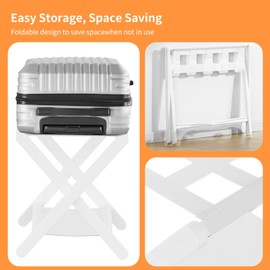 Heybly Luggage Rack, Folding Suitcase Stand with Storage Shelf, Heavy-Duty Luggage Holder for Guest Room Bedroom Hotel, Holds up to 141 lb, White HLR010W1