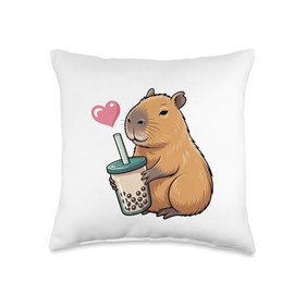 Capybara Bubble Tea Lovely Cute Capyboba Boba Milk Tea Throw Pillow