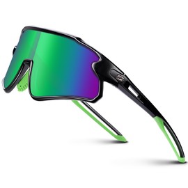 RIVBOS RYS007 Motel Baseball Equipment! Kids Polarized Sunglasses, For Kids, Baseball, Sports, UV Protection, Ultra Lightweight, Frame, Running, Cycling, Boys, Girls, Black Glin Blue & Glin Lens