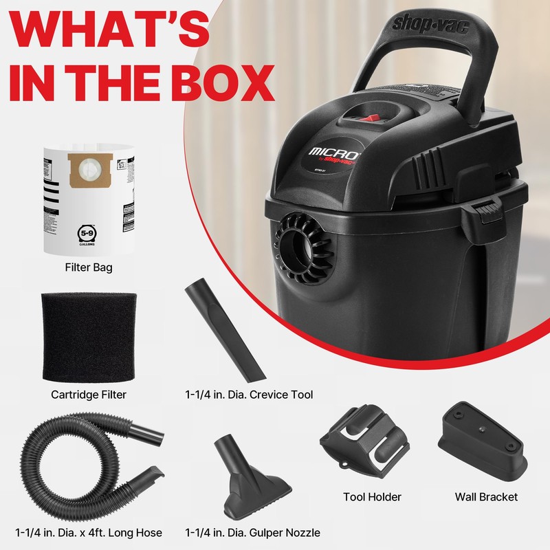 Shop-Vac 2021005 1 Gallon Micro Wet/Dry Vacuum, 1.0 Peak HP,