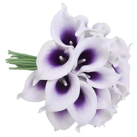 Faylapa 20 Pcs Artificial Calla Lily Real Touch Flowes Fake Flowers Wedding Bouquets Home Floral Decorations (Purple Stamen)