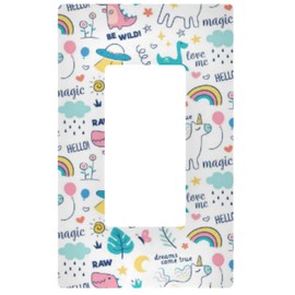 Dinosaurs Unicorn Rainbow Wall Plate Cover Size 1-Gang 4.6" x 2.9" Single Rocker Switch Plates Unbreakable Light Switch or Receptacle Outlet Kids Nursery Teen Toddler Room Bedroom Decor