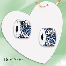 Doyafer 925 Sterling Silver Women's Bracelet Clip Charm Bracelet Beads 2 Pcs/Pack, Silver, Cubic Zirconia