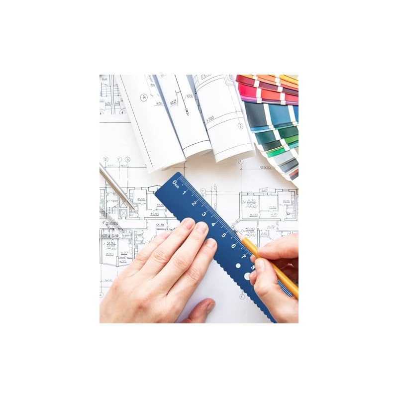 Metal Drafting Ruler, Triangular Ruler Set, 4 Pieces Aluminum Alloy