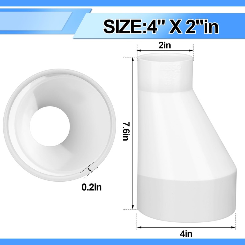Pushglossy 4" X 2" PVC Pipe Fitting Schedule 40 Compatible