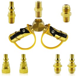 MCAMPAS 1/4" Propane Y Splitter Adapter Kit - 2-Way RV to Grill Quick Connect/Disconnect LP Gas Hose Fitting for Campers, Trailers & Outdoor Cooking Appliances