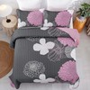 Pink Floral Quilts Set King Size - 3 Pieces Grey