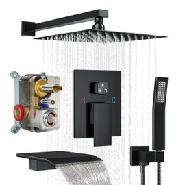 ShiureBath Shower System with Tub Spout, Wall Mounted Shower Faucet Set for Bathroom with High Pressure 10" Rain Shower head and Handheld Shower Head Set, Matte Black