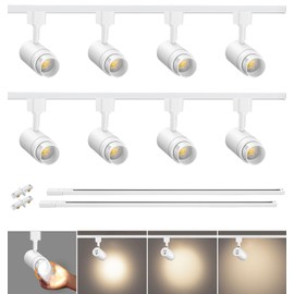 TuyuBEE Zoomable 8 Lights LED Track Lighting Kit with 6.6FT H Type Track Lighting Rails, Dimmable White Track Lighting Fixtures Ceiling Modern Kitchen Spot Track Light Heads, 4000K CRI90+ 12W 1000lm
