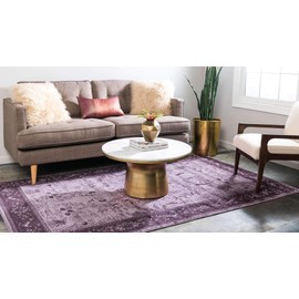 Unique Loom La Jolla Collection Farmhouse, Contemporary, Botanical, Traditional, Vintage Area Rug, 6' 1" x 9' 0", Violet/Dark Purple