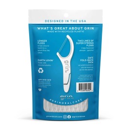 GRIN Double Floss Picks, 75 Count, Minty Flavor, Recycled Plastic