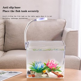 Partslety Small Fish Tank, Aquarium Tank with Clamp Light, Wall Mounted Filter, Anti Slip Base, Aquarium Starter Kits, Square Fish Tank for Living Room Office Decor Large Fish Tank+3w clamp Light