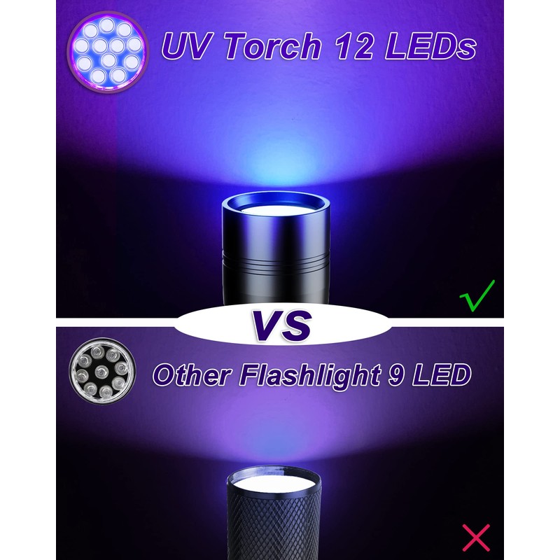 EvaStary UV Blacklight Torch 12 LED 395nm 1 Piece LED