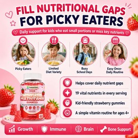 Kids Multivitamin Gummies for Picky Eaters, Methylated Multivitamin for Kids 4+ with Omega 3 DHA EPA, Methylfolate B12, Probiotics, Elderberry, Calcium D3