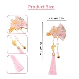 2pcs Flower Hair Clips Fan Hair Clips Bridal Headpieces for Wedding Japanese Kimono Flower Hair Pin Tassel Hairpin Pink Hanfu Kimono Hair Barrette for Girl Women