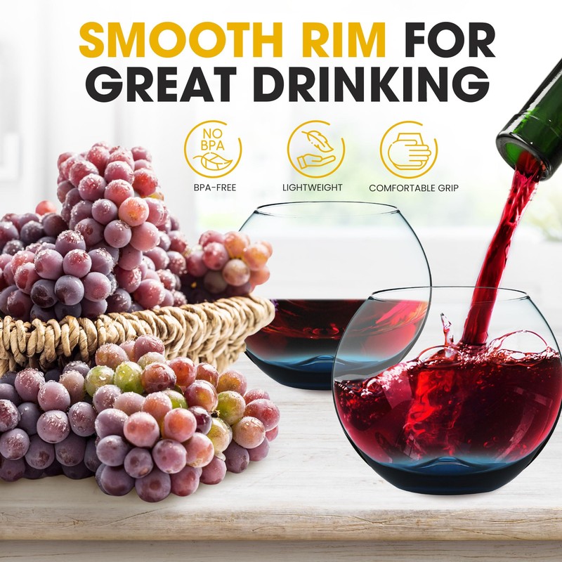BERKWARE Colored Stemless Wine Glasses Set of 2 - Elegant