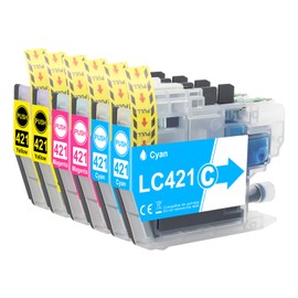 6 x LC421 LC421XL Colour Pack Printer Cartridges Compatible with Brother LC421 LC421XL LC-421XL LC-421XLVAL LC421XLVAL for Brother DCP-J1050DW MFC-J1010DW DCP-J1140DW (2 Cyan 2 Yellow 2 Magenta)