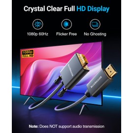 BlueRigger HDMI to VGA Cable 6FT (Unidirectional, 1080P, 60Hz, HDMI Adapter for Monitor, Male to Male, HDMI Source to VGA Display) - Compatible with Desktop, Laptop, PC, Monitor, Projector, HDTV