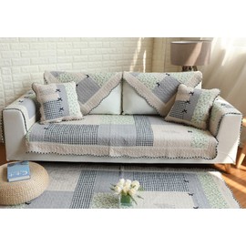 vctops Patchwork Sofa Couch Covers Farmhouse Floral Pattern Cotton Quilted Sectional Couch Cover, Non Slip Sofa Slipcover Washable Furniture Protector, 1 Piece/Not All Set - 43"x43"