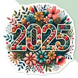 Medium 100mm 'Floral New Year 2025' Permanent Sticker Decal for Cars/Windows/Bins/Walls etc (DW00130577)